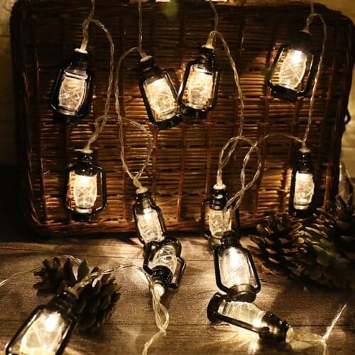 Retro Vintage Oil Festoon Lantern Novelty String Lights Holiday Party Home Bedroom Decor Lamp 10 / 20 Bulbs AA Battery Powered