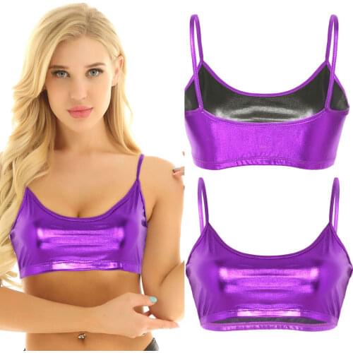 Womens Shiny Metallic Spaghetti Straps Camisole Vest Crop Tops for Raves Music Festivals Femme Dancing Parties Clubwear