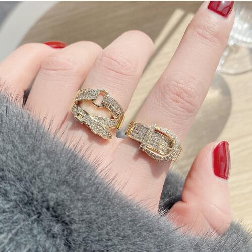 14K Gold Plated Unique Geometric Engagement Adjustable Rings for Women Luxury Jewelry Zircon Elegant Wedding Rings Set