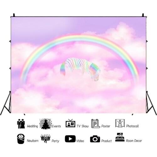 Fantasy Purple Rainbow Zebra Portrait Photo Background Photography Vinyl Backdrop Birthday Party Photocall Studio Booth Props