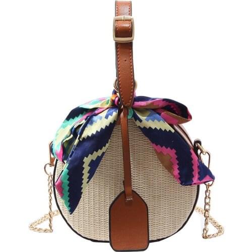 2020 Round Straw Handbag Women Summer Rattan Bag Handmade Woven Beach Cross Body Bag Circle Bohemia Designer Retro Shoulder Bags