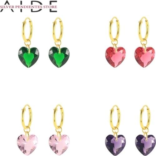 AIDE Geometric Heart-shaped Colorful Hoops Earrings Pendientes 925 Sterling Silver Earrings Women Piercing Jewelry Oorbellen