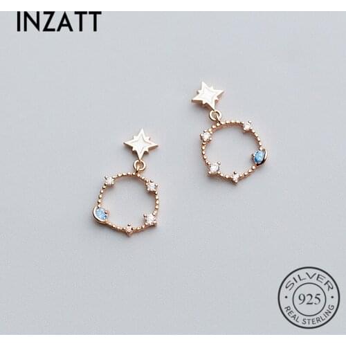 INZATT Cute Real 925 Sterling Silver Geometric Round Zircon Dangle Drop Earrings Crystal Fine Jewelry Pendientes Mujer Moda 2018