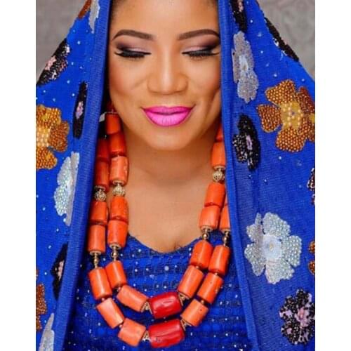 URORU Women Coral Beads Jewelry Set For African Nigerian Wedding Bridal Necklace Earrings Bracelet Set Genuine Coral Free Ship