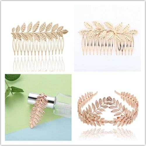 1PC Baroque Vintage Golden Olive Leaves Tiaras Crown Bridal Wedding Headdress Brides Hair Jewelry Accessories Round Hair Band