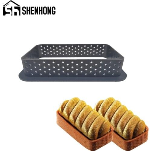 SHENHONG 1PCS Perforated Cake Ring Rectangle Shape Plastic Egg Tart French Dessert Mould Fruit Pastry Kitchen Baking Molds