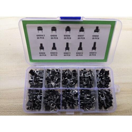 10value*20pc=200pc 6*6*4.3/5/6/7/8/9/10/11/12/13mm height Press Switch Box 6x6mm Assortment micro touch button switch kit set