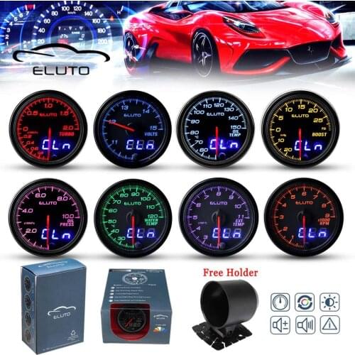 2" 52mm 12V Car Turbo Boost PSI Bar Water Oil Temp Pressure Tach Volt EGT Gauge 10 Colors LED Dual Display Pointer Digital Clock