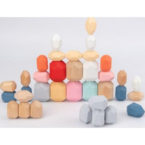 36 Pcs Children Wooden Colored Stone Stacking Game Building Block Education Toy