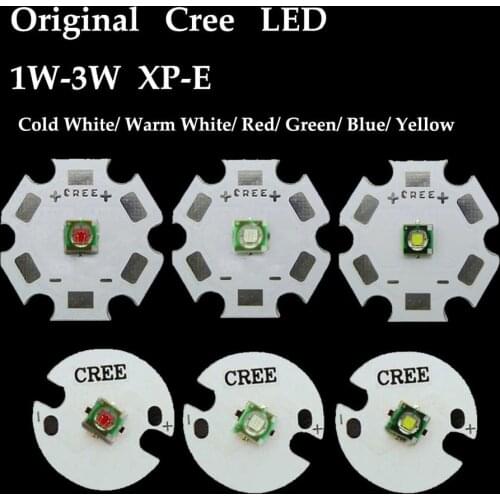 5PCS/lot Cree XLamp XPE XP-E 1W-3W Red Green Blue Royal Blue Yellow Cool White Warm White LED light With 20mm/16mm base