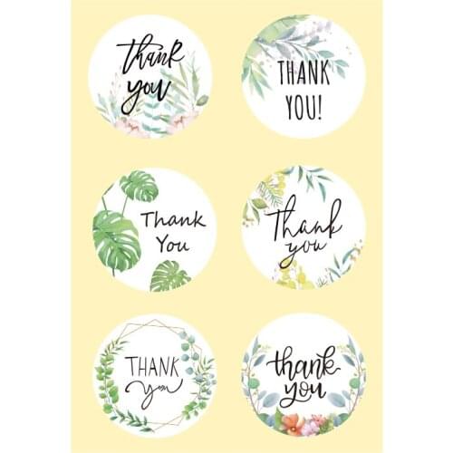 60pcs Creative Handmade Thank You Stickers Flower Green Leaf Merci Gift Envelope Sealing Labels Decoration Stationery Sticker