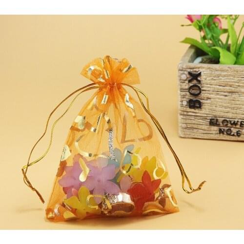 9x12cm (3.54"x4.72")200pcs Free Shipping Jewelry Packing Drawable Organza Bags Orange Heart Wedding Gift Bags & Pouches