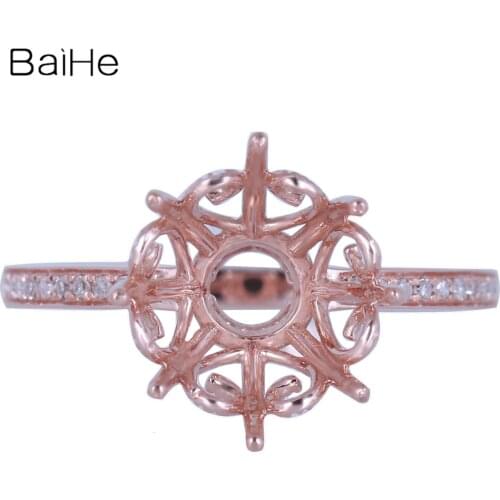 BAIHE Solid 14K Rose Gold(AU585) Certified Round Cut Wedding Women Office/career Fine Jewelry Elegant unique Semi Mount Ring