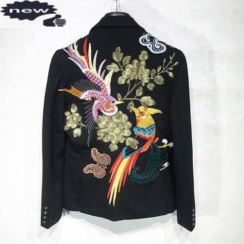 Luxury Vintage Embroidered Blazer Men Wedding Night Club Autumn Winter Slim Suit Coat Fashion Thick Single Breasted Outerwear