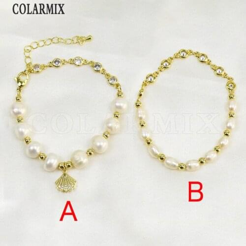 3 Pieces Handmade Freshwater pearls Bracelet Fashion jewelry Bracelet Gold Color chain women Bracelet Jewelry GIft 9940