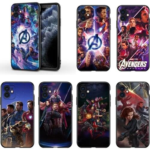 Marvel Avengers Heroes For Apple iPhone 13 12 11 Mini XS XR X Pro MAX SE 2020 8 7 6 5 5S Plus Black Silicone Phone Case