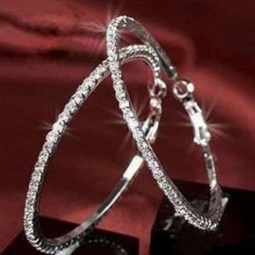 Ladies Large Crystal Rhinestones Diamante Big Hoop Earrings Circle 40MM-100MM Women Earrings Jewelry Bridal Wedding