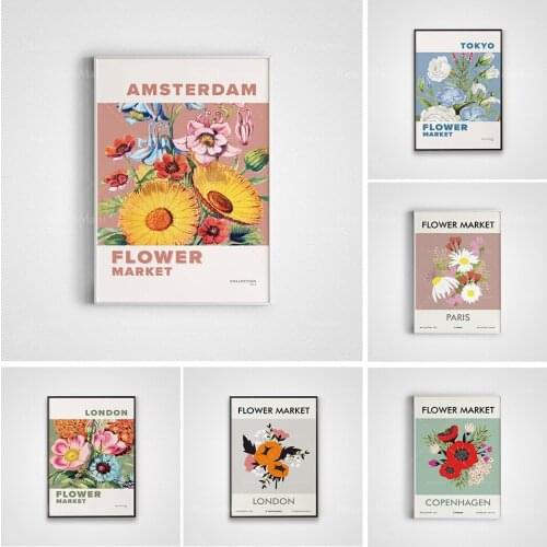 Flowermarket Amsterdam Eco Friendly Art Poster, Farmhouse Wall Art, Floral Wall Art, Florist Gift, Illustration Modern Art Print