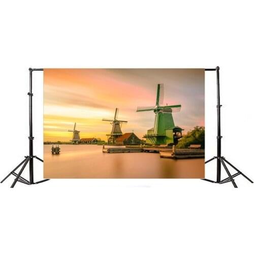 Photography Backdrop Windmills in Zaanse Schans at Sunset