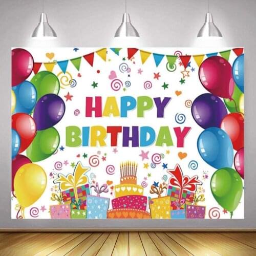 Colorful Balloon Cake Gift Bunting Background Girl Birthday Party Decoration Photography Studio 3D Digital Backdrop Cloth
