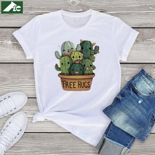 100% Cotton Kawaii Cactus T Shirt Women Clothing Plants Graphic Short Sleeve Tee Harajuku Shirts girls Unisex Vintage Tops 3XL