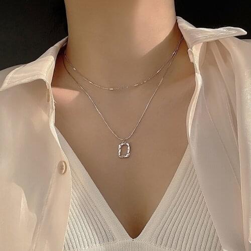 Personality Geometric Square Design Double Layer Clavicle Chain Necklaces Womens Jewelry for Party Birthday