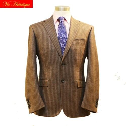 Custom tailor made Mens bespoke suits business formal wedding ware bespoke 2 piece Jacket coat pant coffee window plaid wool