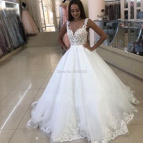Exquisite Lace Applique A Line Wedding Dresses 2020 Sexy Sweetheart Straps Illusion Back Covered Buttons White Bridal Gowns