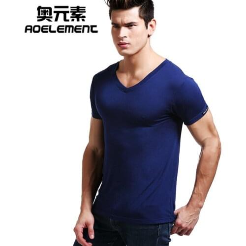 Summer Modal Short Sleeve T-Shirt Skinny V-Neck Mens Vest Lightweight Sports Breathable Bottoming Shirt Solid Color