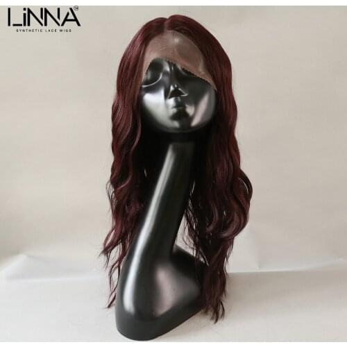 LINNA Natural Wavy Synthetic Wigs For Women Medium Length Soft 99J Blonde Color Cosplay Wig With Headband Natural Black Wig