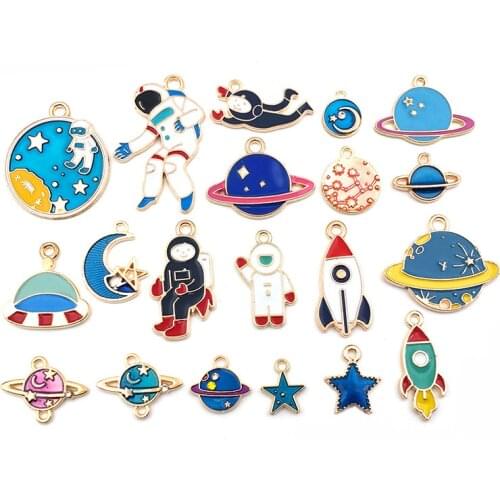 Mix 20pcs/pack Space Universe Earth moon star Enamel Charms Gold Color Pendants DIY Jewelry Making Handmade Craft
