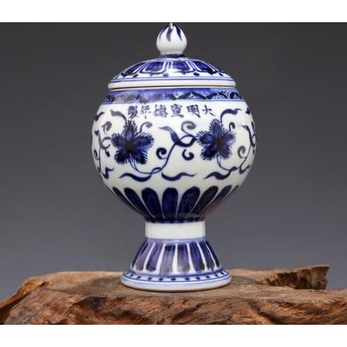 Mingxuande Blue and White Twine Pattern High-Foot Bean Antique Porcelain Antique Porcelain Old Goods Collection All Handmade