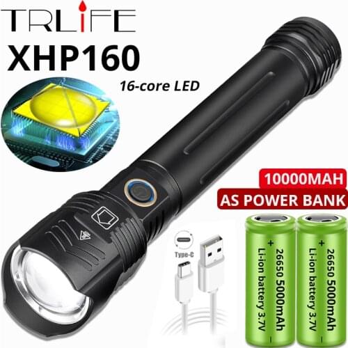 XHP160 16-core 10000mAh Powerful LED Flashlight USB Rechargeable antern Zoom Torch Tactial Flash light by 26650 18650 Battery
