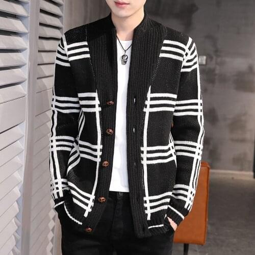 New winter mens striped sweaters single breasted cardigans autumn thicken knitwear cardigan sweater streetwear men sweater 3XL