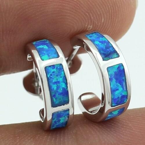 New Arrival Blue Fire Opal Moon Half Women Fashion Jewelry Silver Plated Stud Earrings OE222