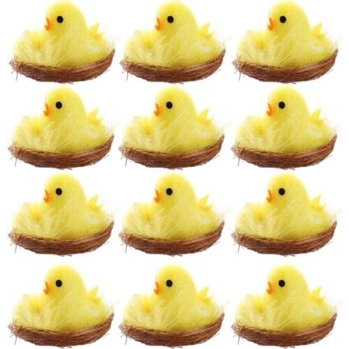 Easter Chicks Chenille Chickens Yellow Free Standing Adorable Chemical Fiber Home Garden Decorations Festival 12PCS