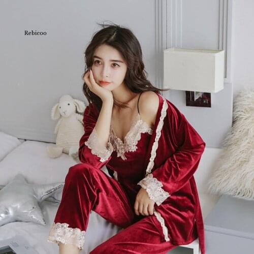 New Autumn Winter Warm Pajamas Set Women Sexy Pajamas Sleepwear For Women Sleeveless Strap Nightwear Long Pant Robe