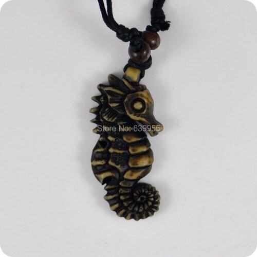 NEW Design 01 Hippocampus Resin Carving Pendant Necklace Amulet Lucky Gift Tribal Fashion Jewelry