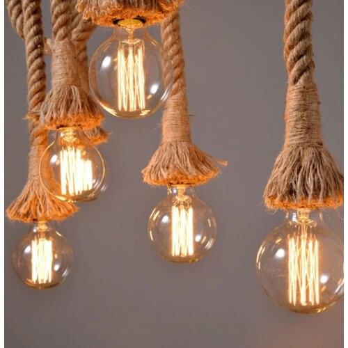 Hemp Rope Pendant Lights Vintage Retro Loft Industrial Hanging Lamp for Living Room Kitchen Home Light Fixtures Decor Luminaire
