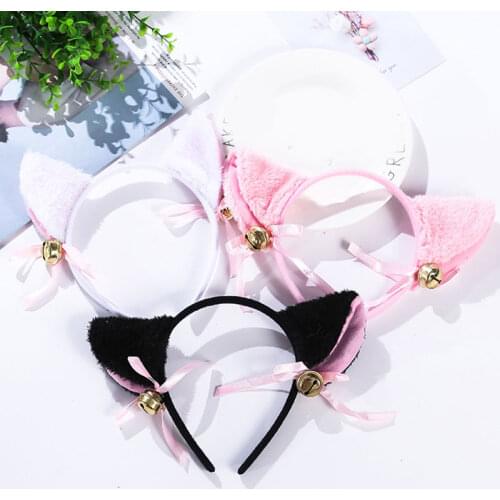 3 Colors Beautiful Masquerade Halloween Hairband Cat Ears Cosplay Anime Party Costume Bow Tie Bell Headwear Headband