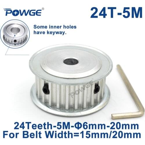 POWGE 24 Teeth HTD 5M Synchronous Timing Pulley Keyway Bore 8/10/12/14/15/16/17/18/19/20mm for Width 15/20mm HTD5M 24Teeth 24T