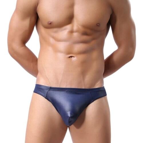 Faux Leather Appeal Men Underwear Sexy Tight Patent Triangle bikini Panties U Convex Pouch Club Gay Underwear Fad Male Briefs