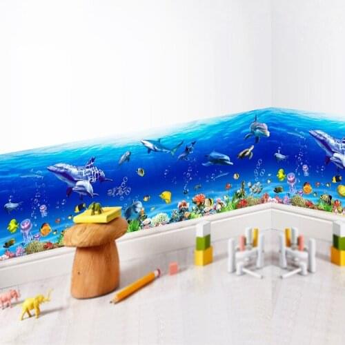 Fishes Under Sea Scenery Wall Stickers For Kindergarten Kids Room Baseboard Home Decoration Diy Cartoon Mural Art Pvc Wall Decal