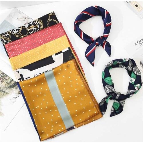 Luxury Women Silk Scarf Square Hair Scarf Satin Neck Hotel Waiter Flight Attendants Business Imitate Bandana Silk Bag Scarf 50cm