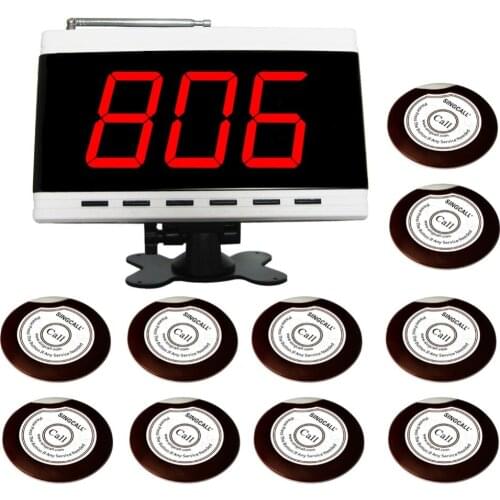 SINGCALL Wireless Paging System,Calling System, 10pcs Table Bells and 1pc White Display Receiver APE9500