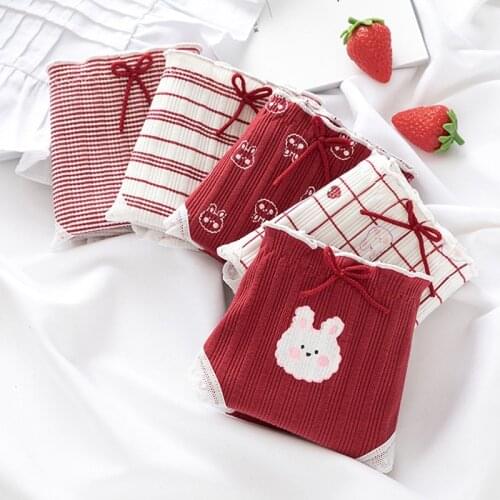 Women Rabbit Strawberry Print Pure Cotton Panties Seamless Knickers Lady Lace Briefs Underwear Girls Cotton Lingerie