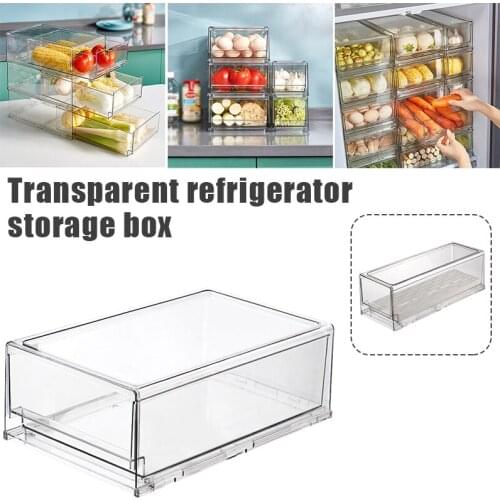 Kitchen Convenience Transparent Refrigerator Organizer Storage Box Drawer Type for Freezer Cabinet Countertops NIN668