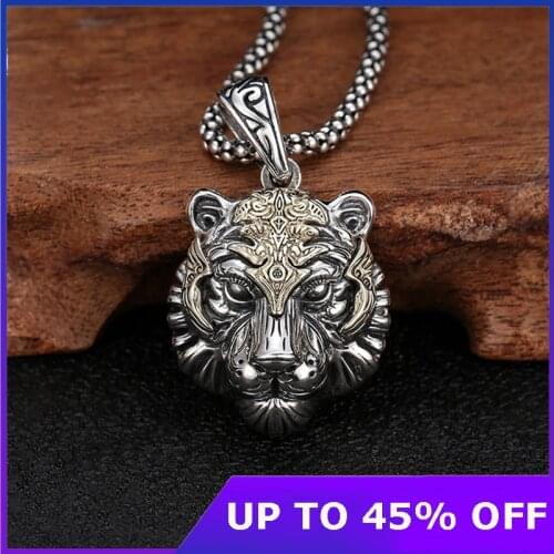 Thai silver Vintage Tiger Head Pure 925 Sterling Silver Necklace Pendant Fashion Jewelry Gifts For Women Men 2021 New Arrival