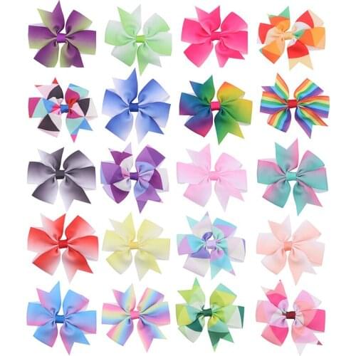 10PCS/lot 8CM Rainbow Ribbon Hair Accessories Bow Hair Clips for Girls Princess Headwear Baby kids Gift Outing Hair Ornaments