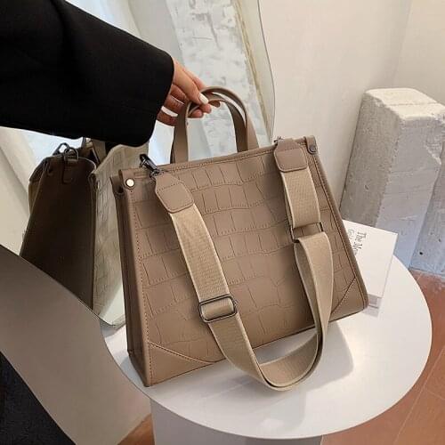 Stone Pattern PU Leather women handbag Large capacity Wide strap female Shoulder Bag 2021 New Brand Designer ladies Hand Bag